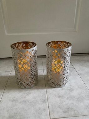 Lilly Pulitzer for Target White Canisters w/Candles 14.5” Tall